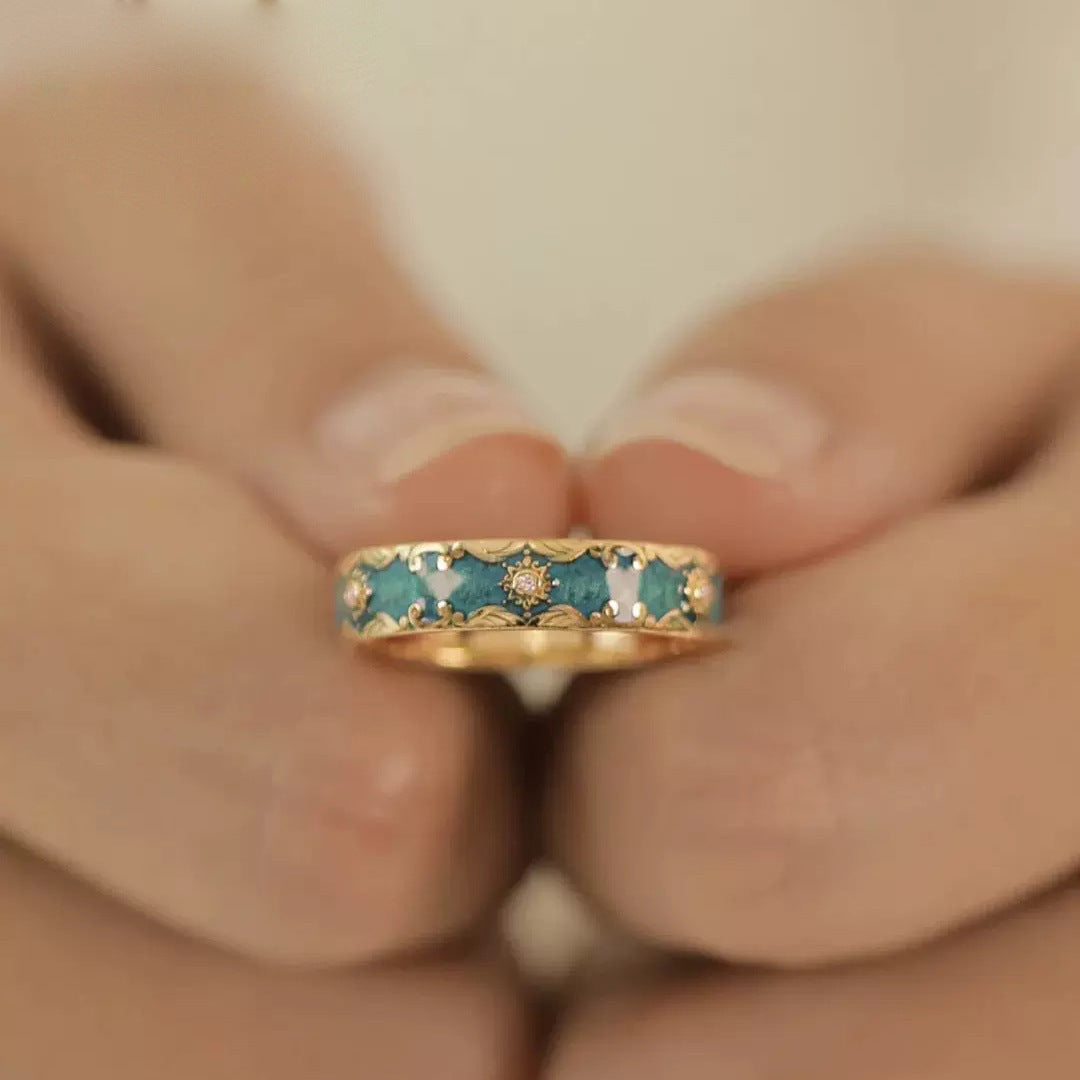 Wholesale Enamel craft pattern fairy temperament green enamel ring